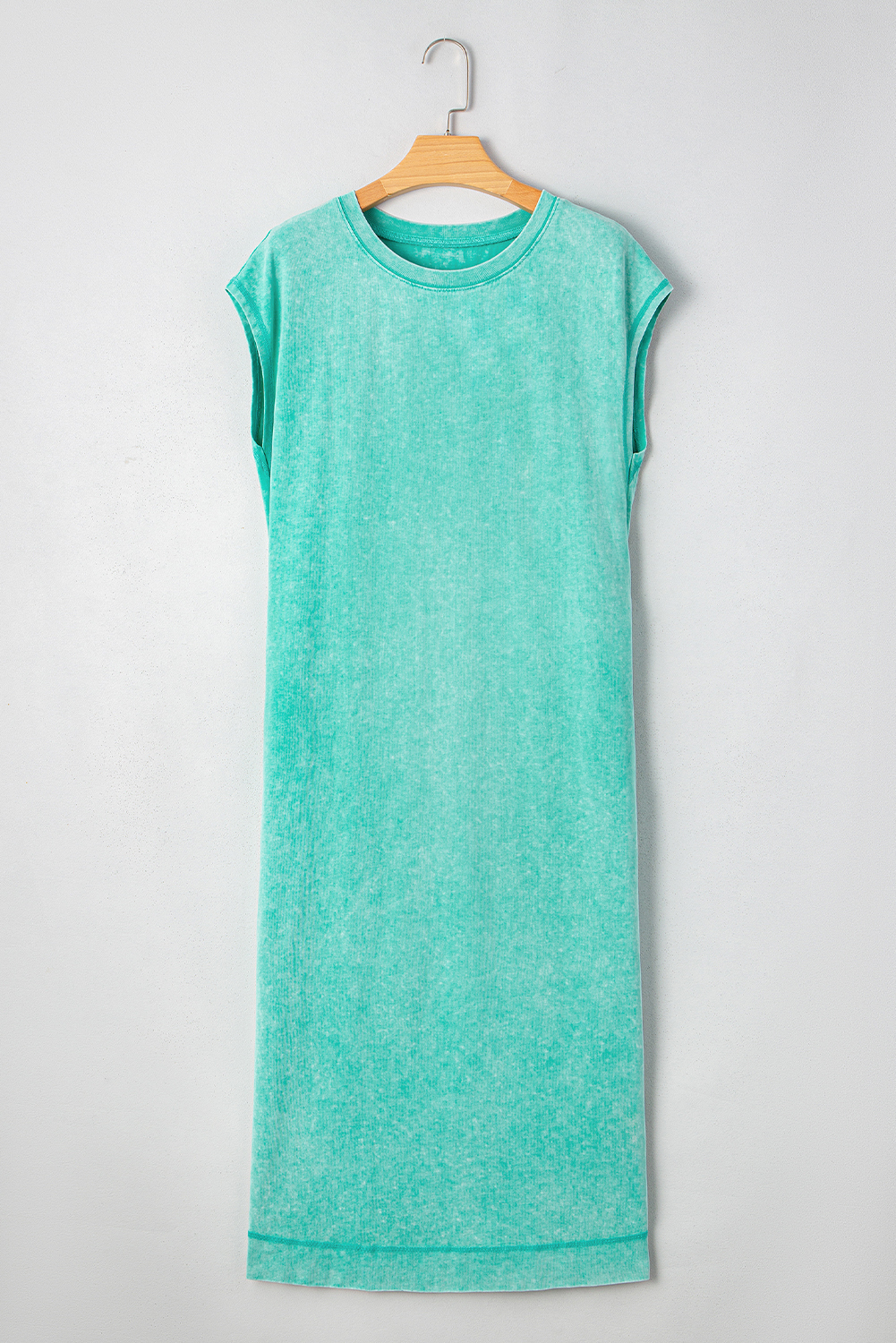 Chic and Casual Sleeveless T-Shirt Dress - Clearly Aqua Color with Pockets - Detail View 6