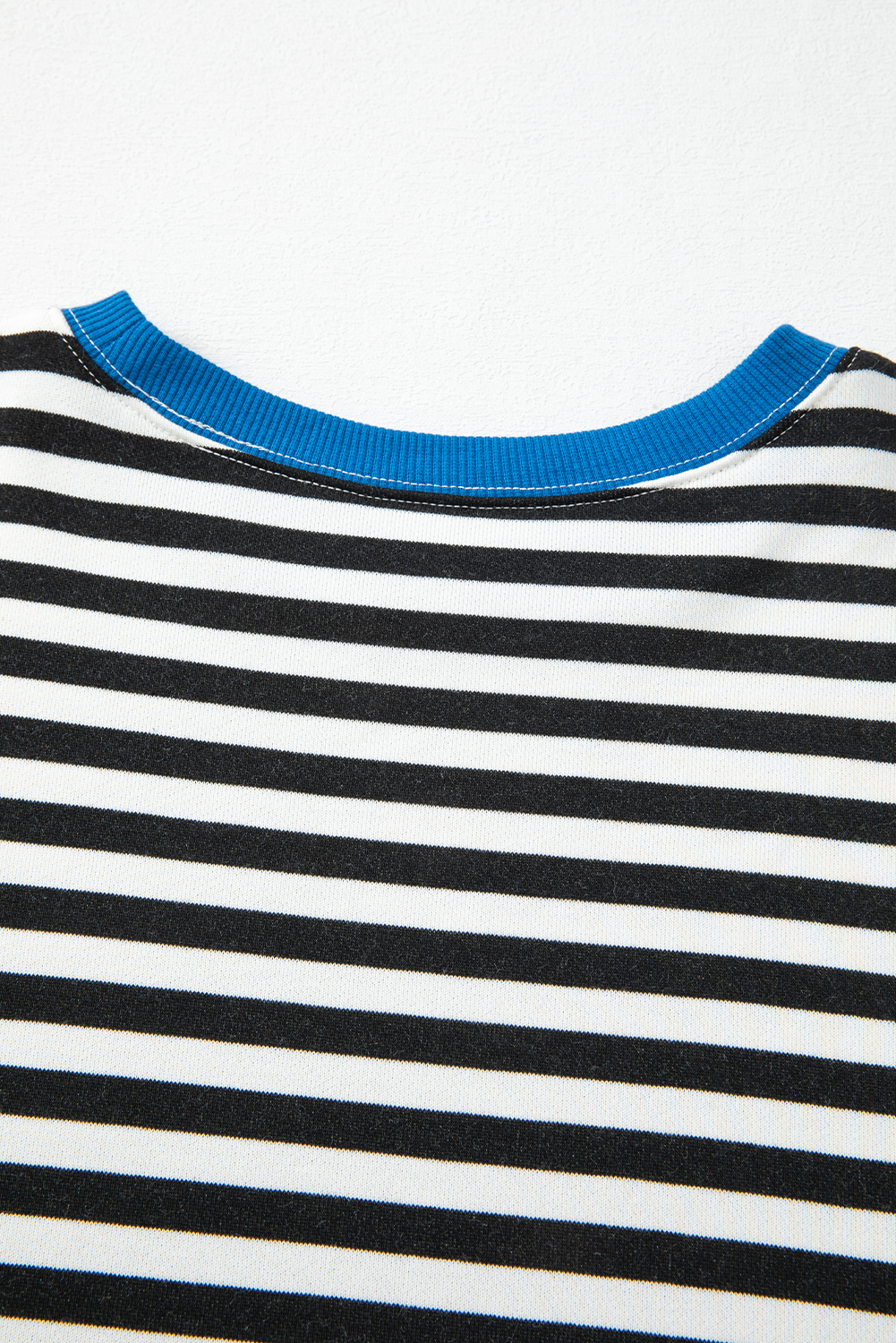 Women's White Stripe Contrast Ribbed Trim Oversized Drop Shoulder Sweatshirt - Detail View 13
