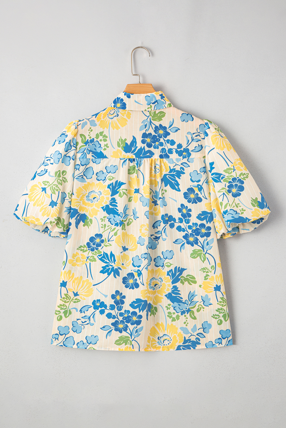 Elegant Casual Blouse for Women: Blue Floral and Stripes Design with Half Sleeves - Detail View 11