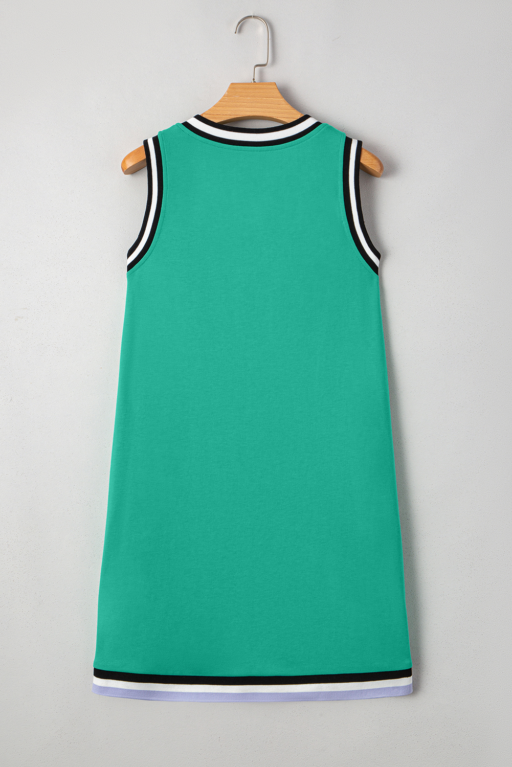 Casual Mint Green Shift Dress with Varsity Stripes and Baseball Patch - Perfect for Game Days - Detail View 6