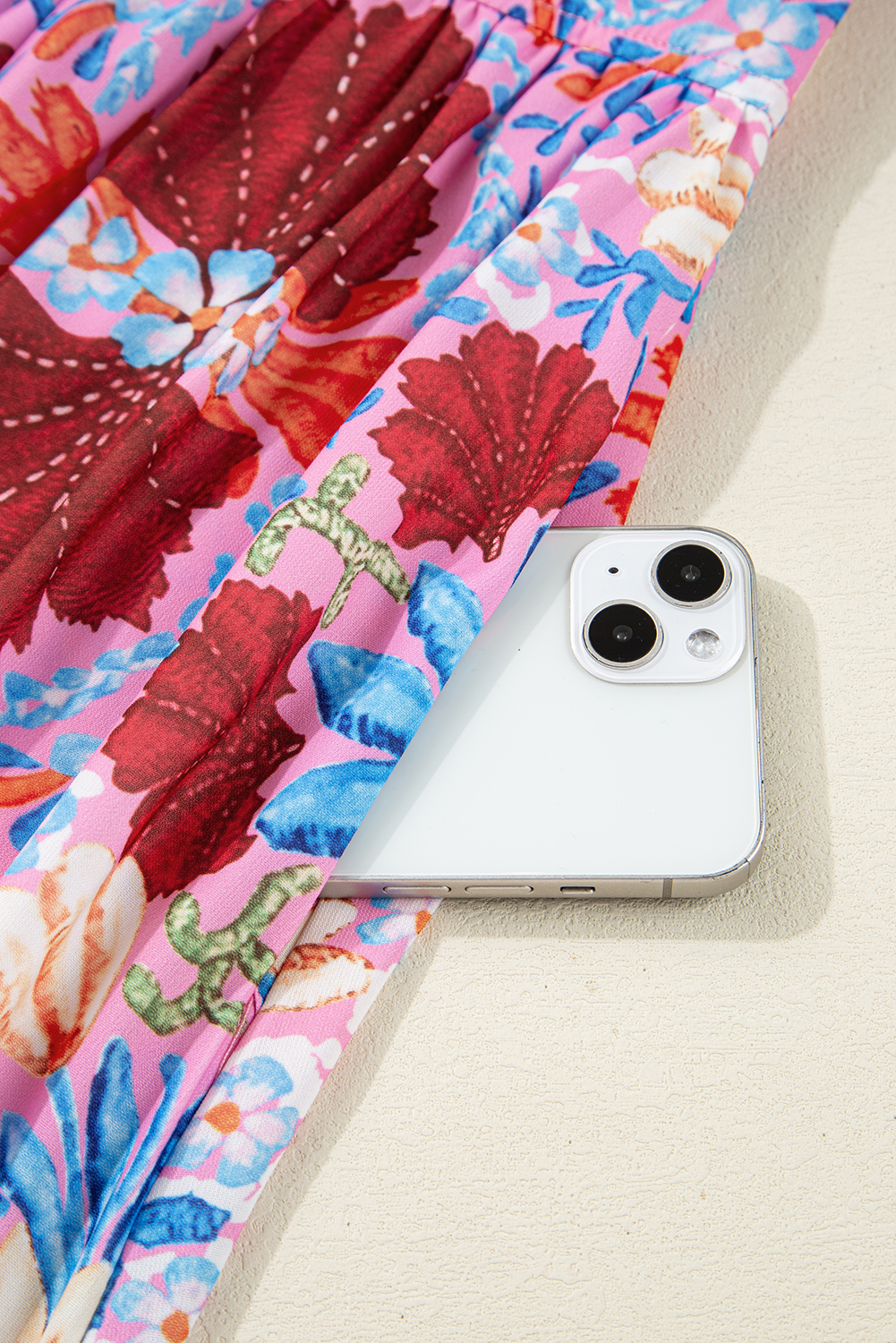Charming Floral Pattern Long Dress with Tied Detail - Perfect for Summer Vacations - Detail View 14