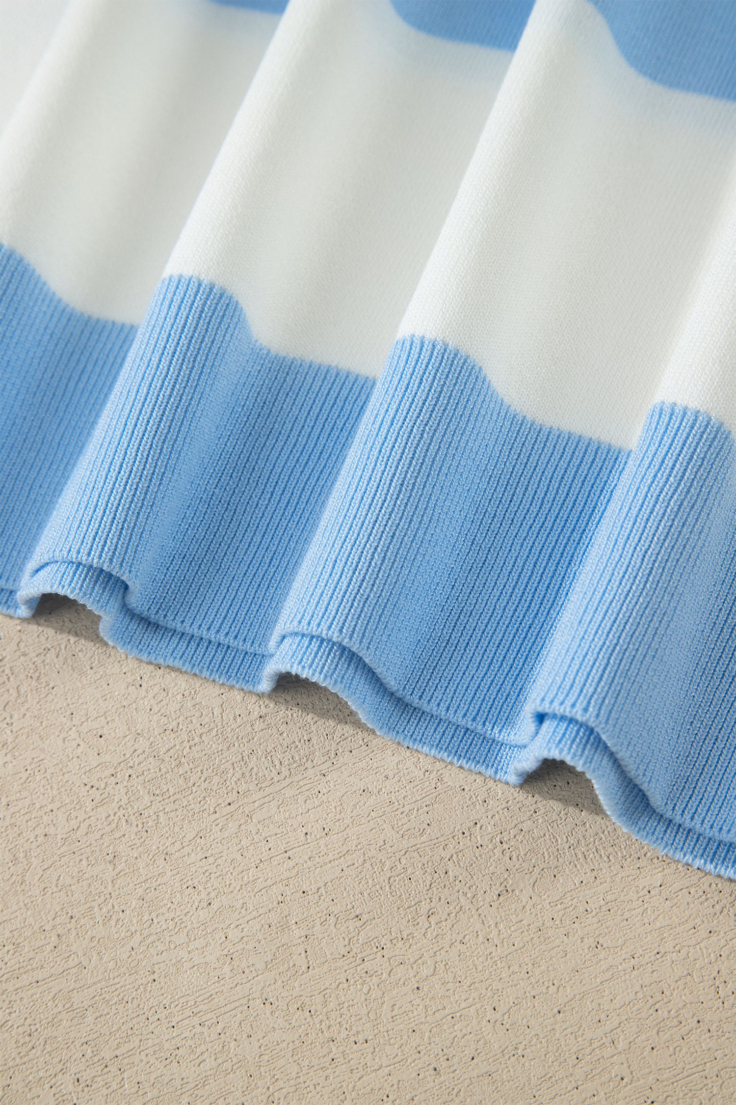 Women's Plus Size Short Sleeve Sweater – Sky Blue Stripe Colorblock Round Neck Knit Top - Detail View 7