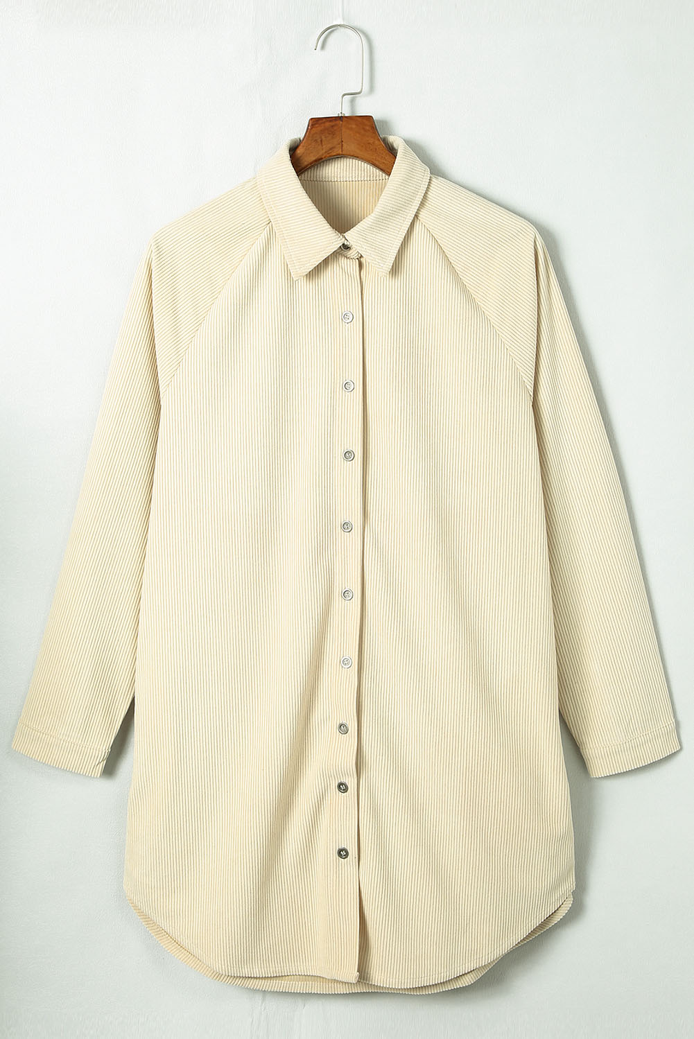 Classic and Durable Beige Corduroy Mini Dress with Long Sleeves - Detail View 18