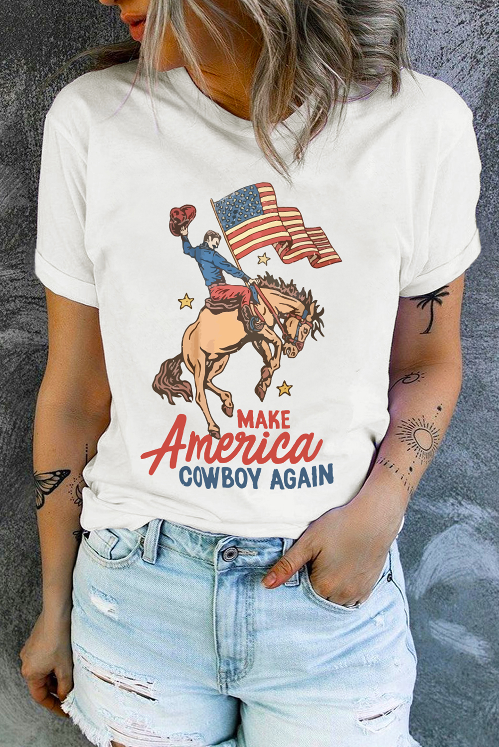 Bold Letter Graphic T-Shirt for Cowboy Spirit - Comfortable Crewneck Design - Detail View 6