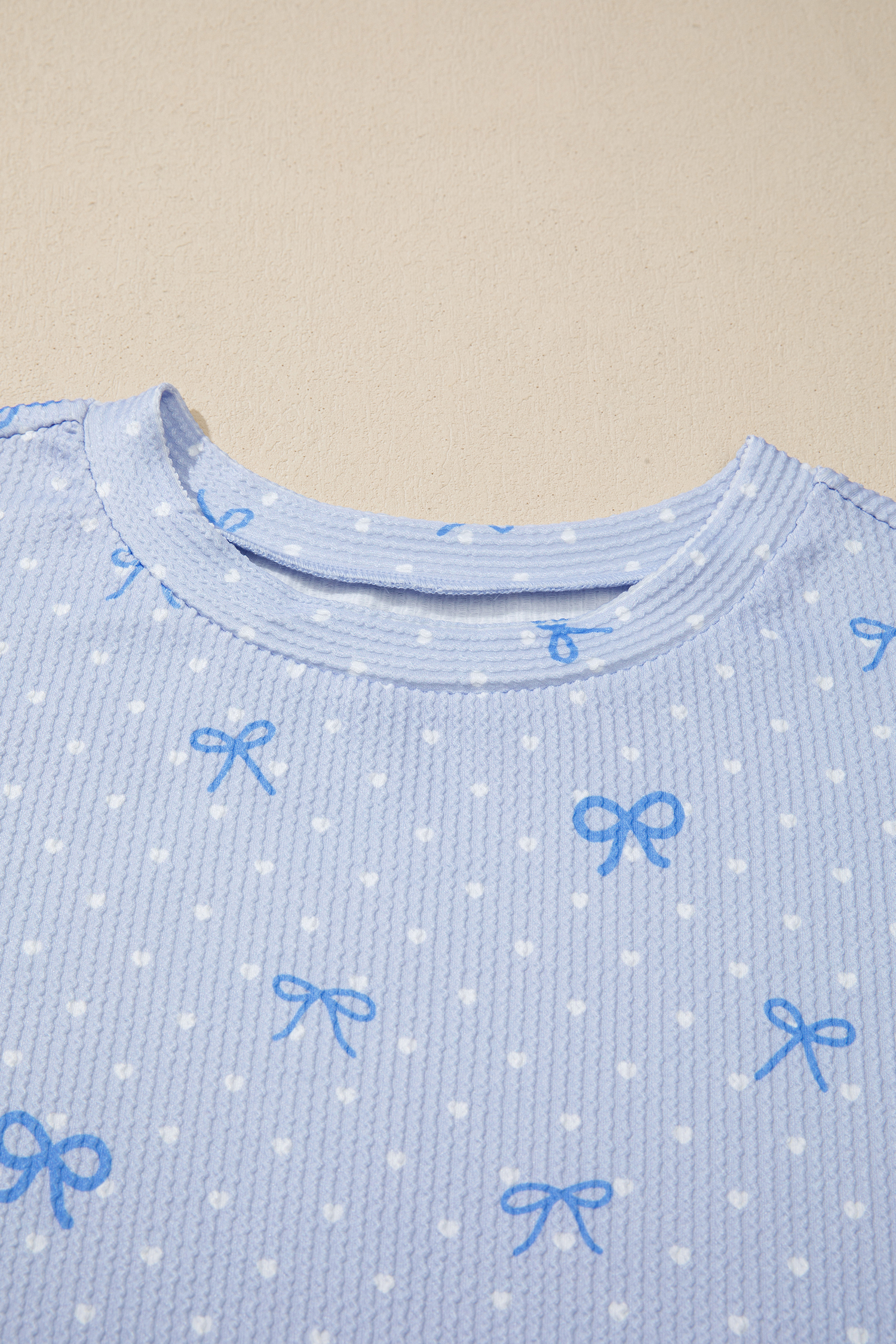 Women's 2-Piece Summer Shorts Set – Sky Blue Heart Bow Print, Stylish Gift for Her - Detail View 9