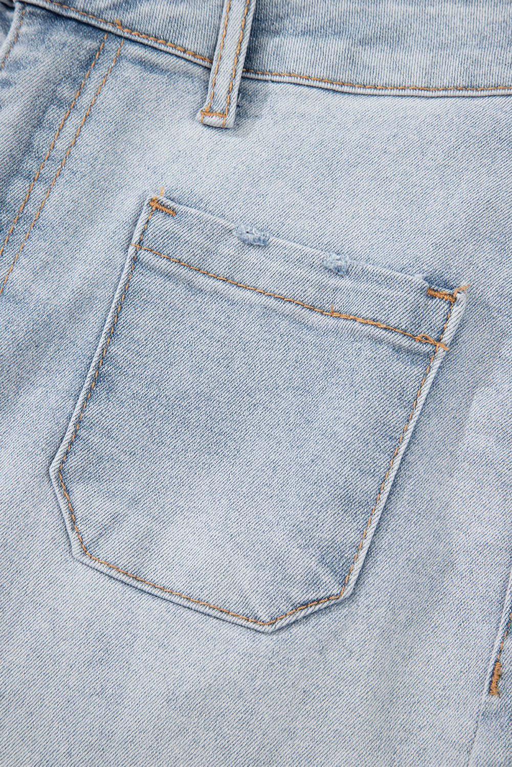 Women's Denim Shorts, High Rise, Light Wash, Casual Style, Breathable Fabric, Elastic Material, Flattering Fit, Summer Wear, Patched Pockets, Versatile, Comfortable, Solid Pattern, Denim Bottoms - Detail View 8