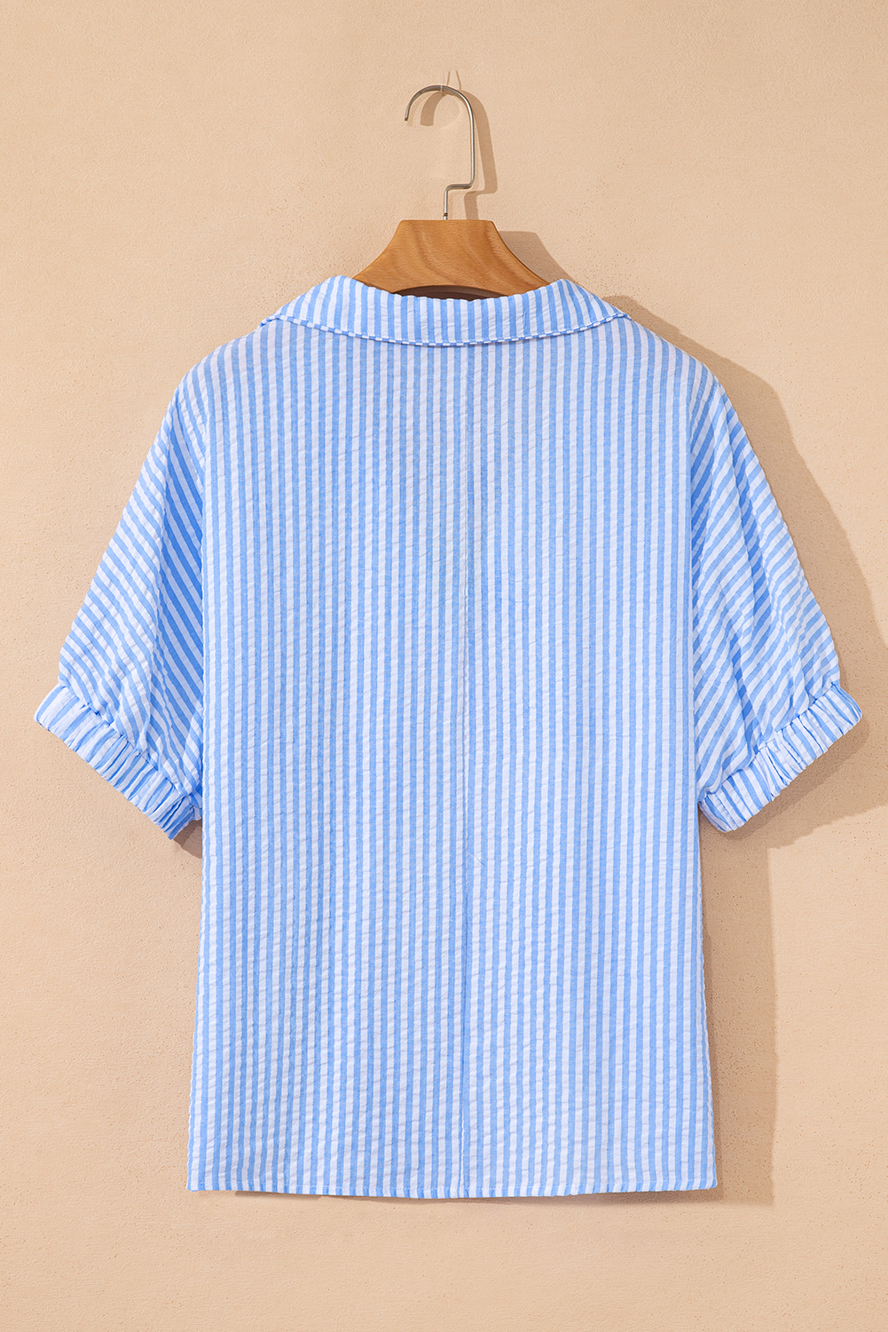 Casual Sky Blue Striped Blouse - Comfortable Dolman Sleeves and Modern Design - Detail View 6