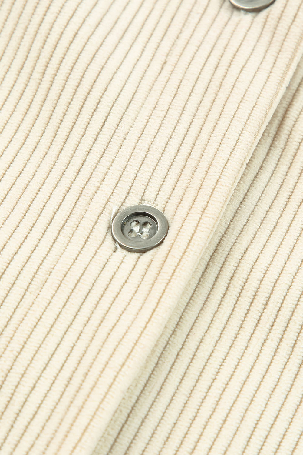 Women's Beige Corduroy Shirt Style Full Button Long Sleeve Shift Mini Dress - Detail View 13
