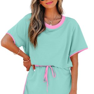 Women's Colorblock 2-Piece Set – Short Sleeve T-Shirt and High Waist Skort Outfit - Main View