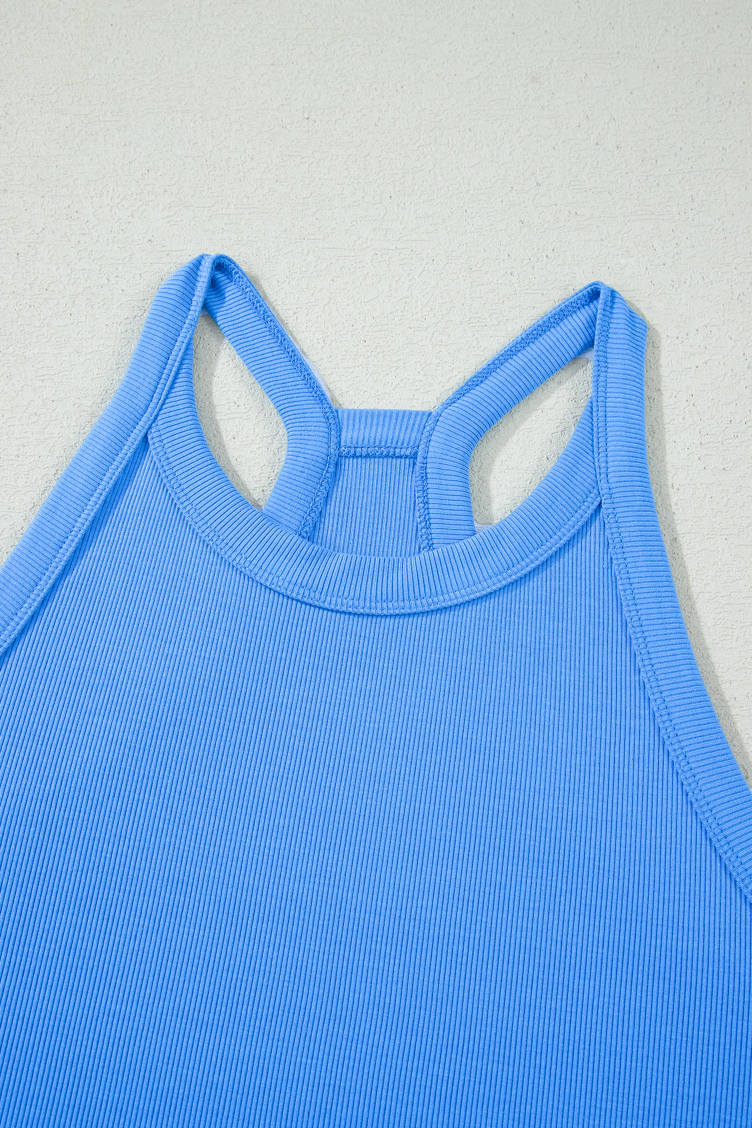 Women's Sky Blue 2 Piece Outfit – Slim Tank Top and High Waist Shorts for Active Wear - Detail View 7
