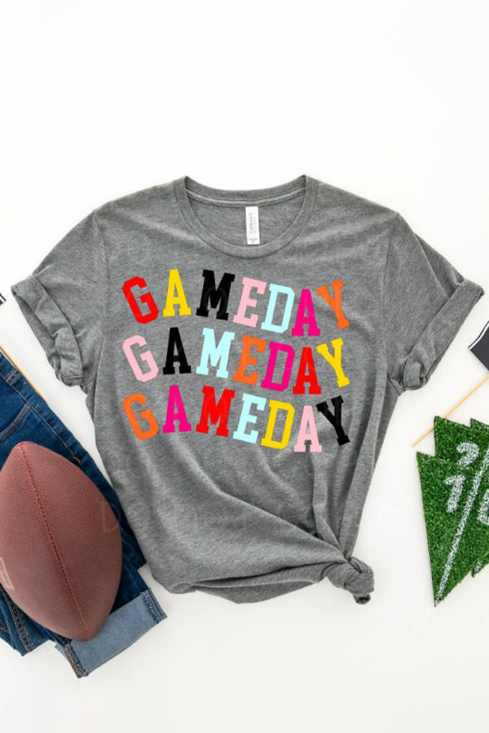 Women's Graphic T-Shirt, Game Day, Gray Color, Crew Neck, Casual Style, Comfortable Tee, Summer Fashion, Relaxed Fit, Slogan Print, Daily Wear, Soft Cotton Blend, Versatile Top - Detail View 8