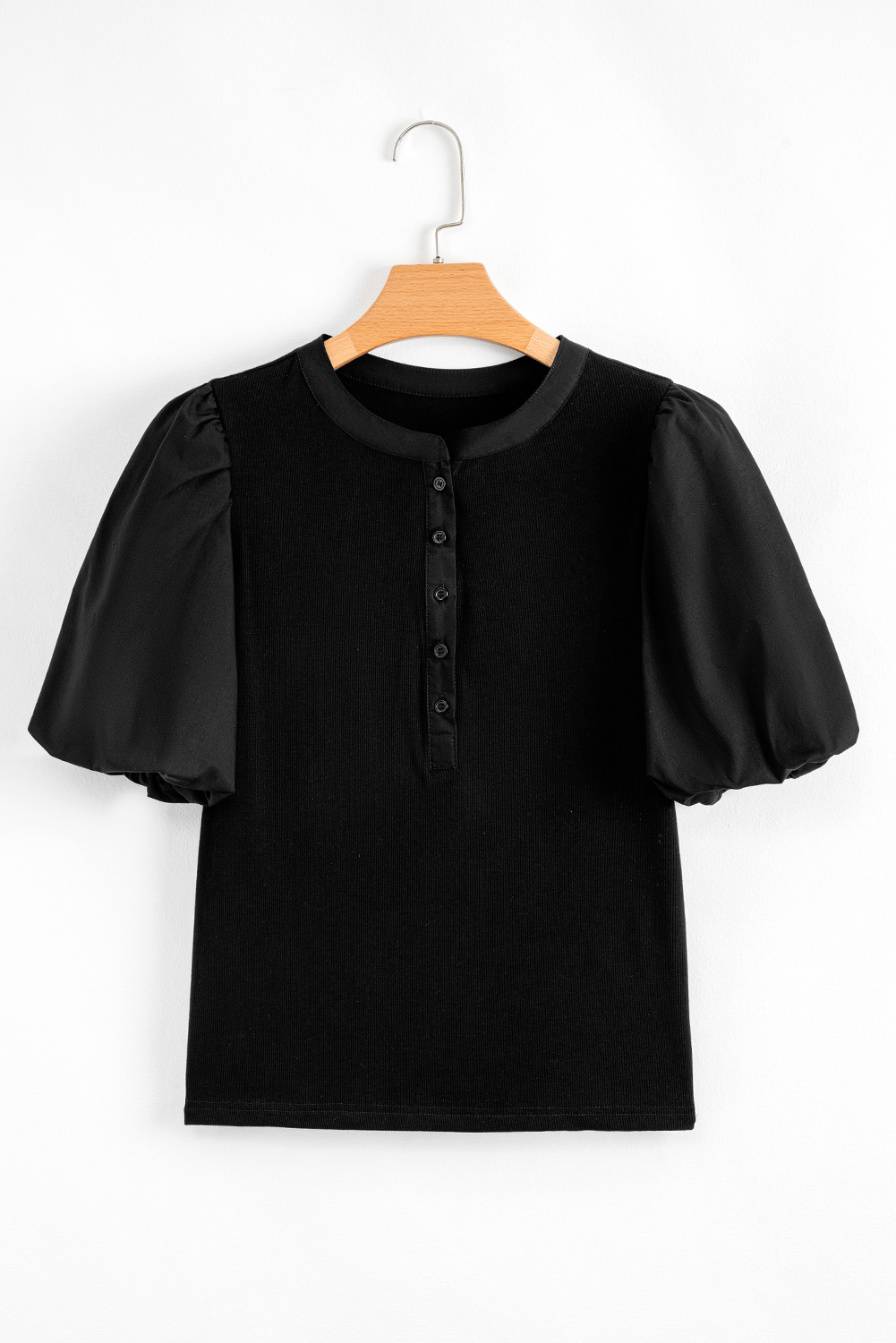 Chic Slim Fit Women's Top - Half Button Placket and Stylish Patchwork Details - Detail View 7