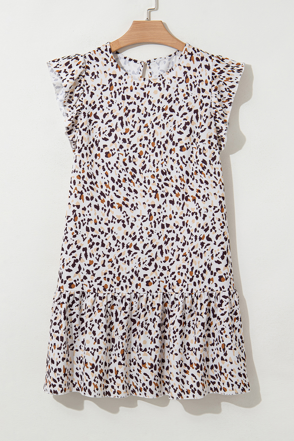 Elegant Casual Mini Dress for Women - Ruffled Flutter Sleeves and Alluring Keyhole Back - Detail View 15