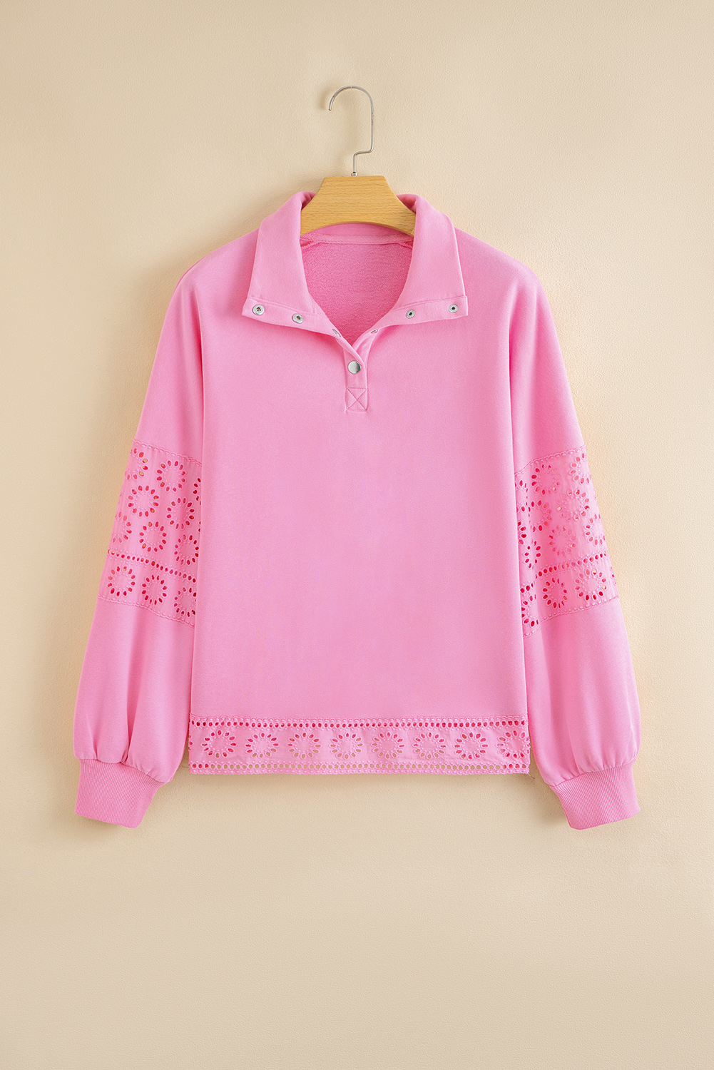 Fashionable Round Neck Pullover Top with Snap Button Detail - Perfect for Daily Wear - Detail View 3