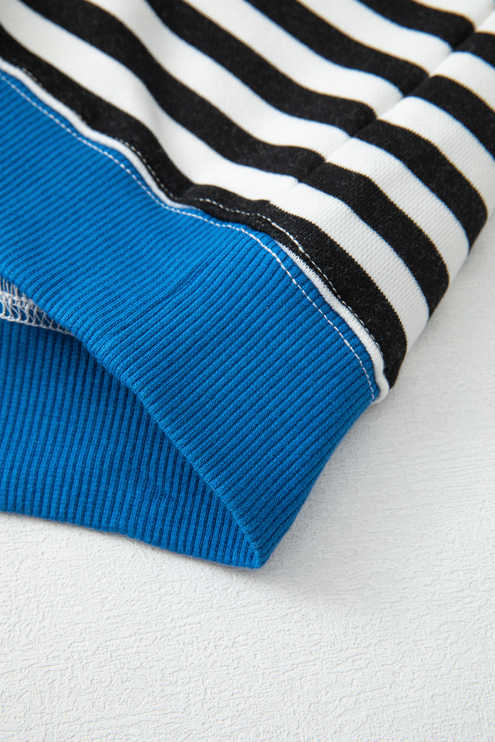Women's White Stripe Contrast Ribbed Trim Oversized Drop Shoulder Sweatshirt - Detail View 9