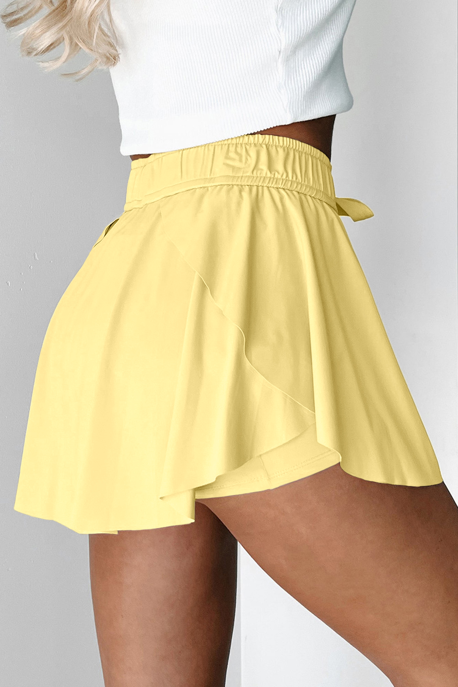Vanilla Yellow Women's Casual Skort – Elastic High Waist Lined Athletic Skirt, Comfortable Polyamide Blend for Gifting - Detail View 5