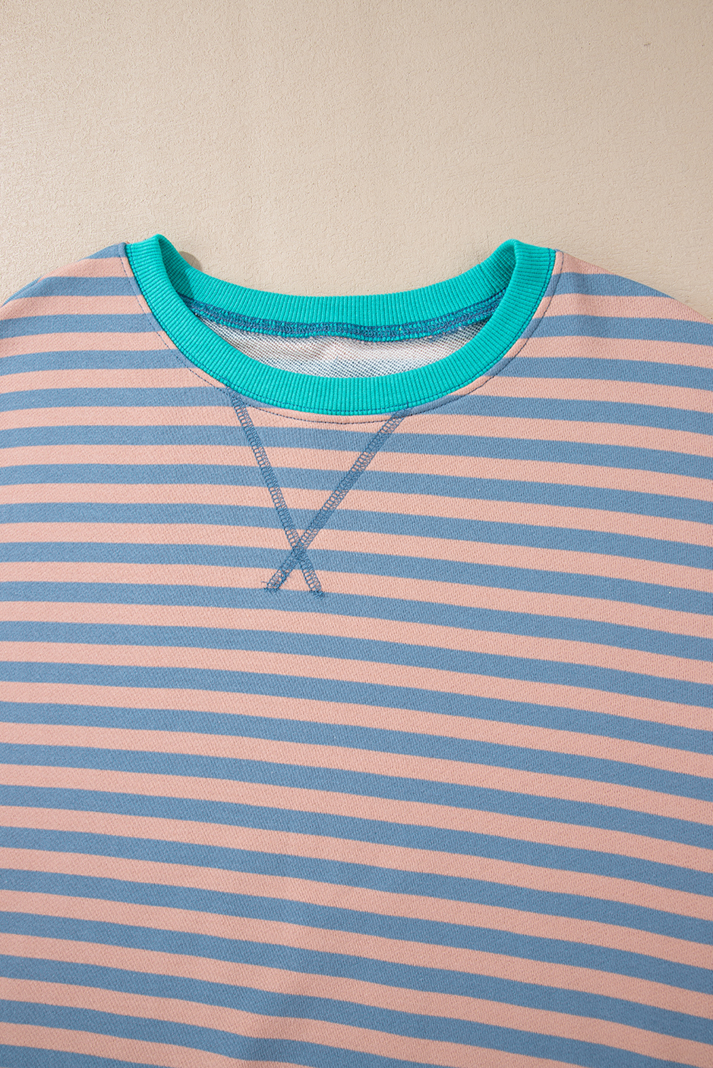 Women's Racing Red Striped Contrast Ribbed Trim Drop Shoulder Sweatshirt - Detail View 17