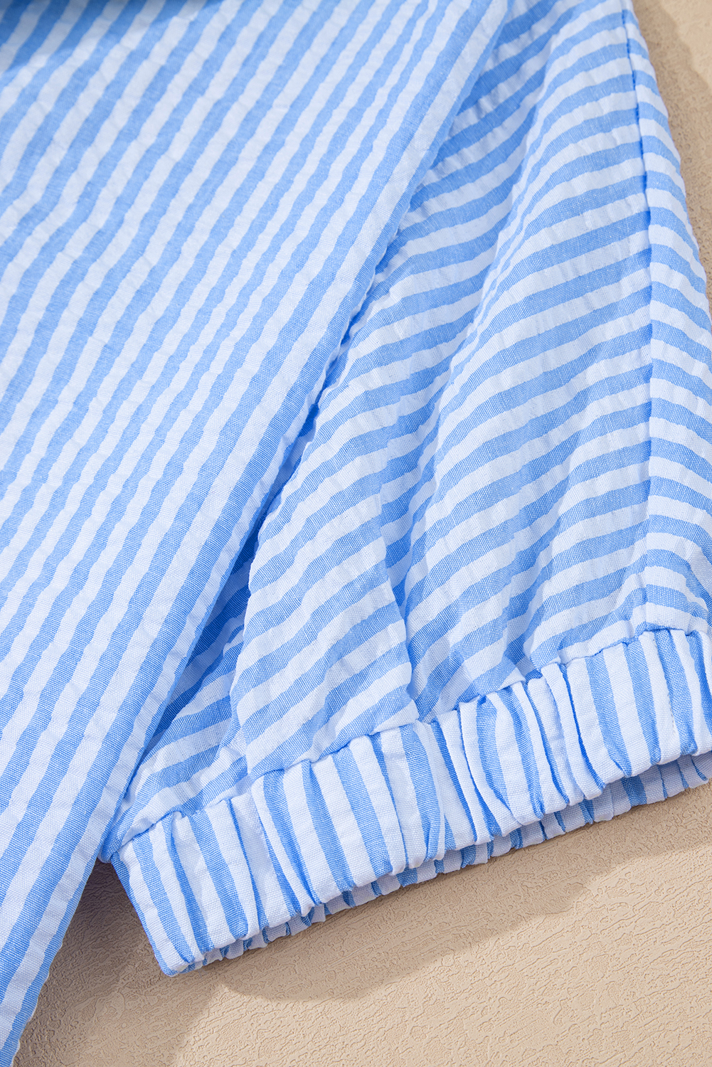 Casual Sky Blue Striped Blouse - Comfortable Dolman Sleeves and Modern Design - Detail View 10