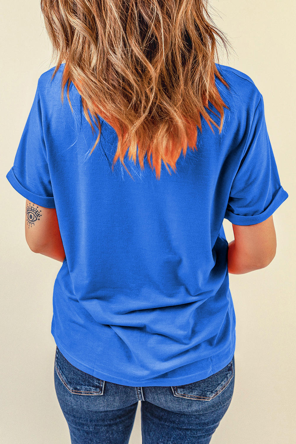 Women's Casual Dark Blue Cotton Blend Tee – Breathable Short Sleeve Round Neck Spring Top - Detail View 5