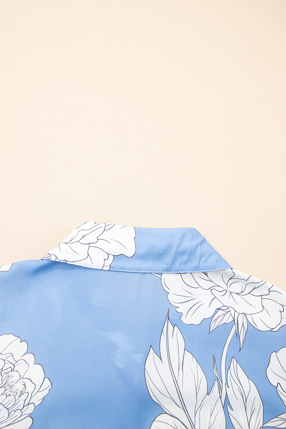 Women's Shirt, Sky Blue, Floral Print, Button Up, Puff Sleeves, Pleated Detail, Long Sleeve, Relaxed Fit, Casual Style, Daily Wear, Spring Fashion, Elegant Design, Tops, Blouses & Shirts, Versatile Outfit - Detail View 8