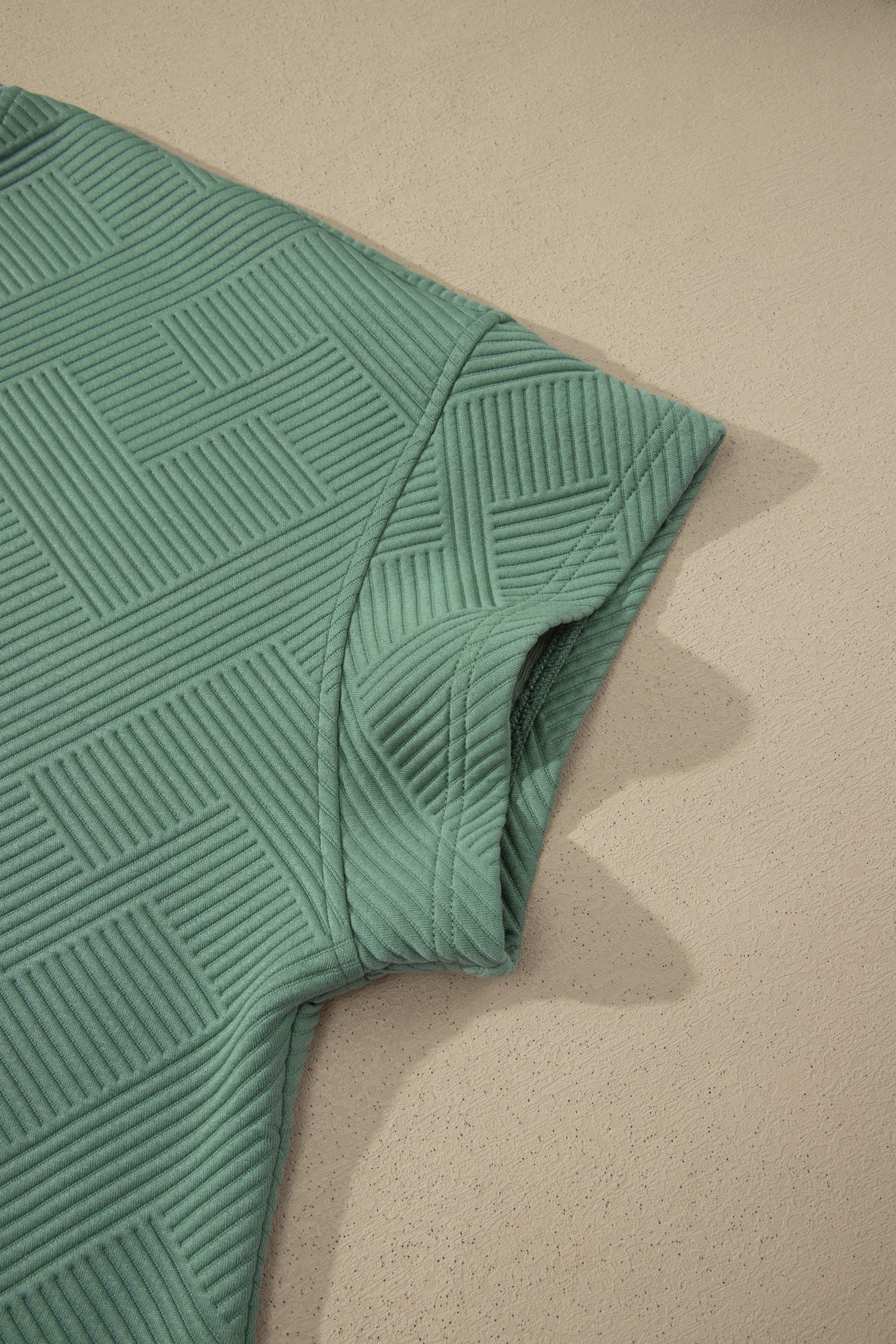Women's Mineral Blue Lounge Set – Textured Short Sleeve Shift Top and Shorts, Summer Gift Idea - Detail View 9