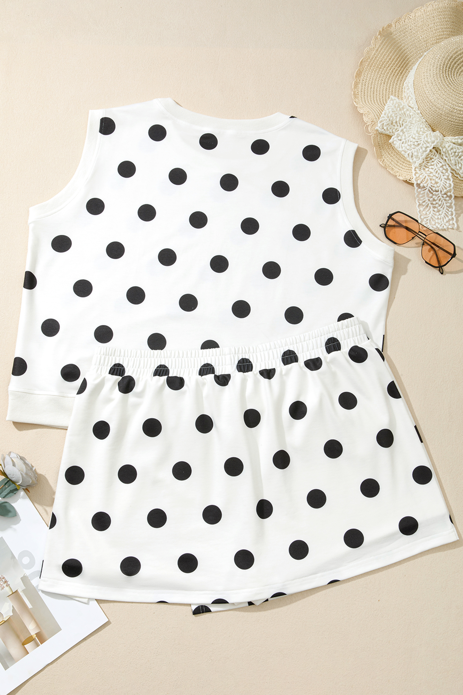Women's Casual 2-Piece Polka Dot Set – Comfortable High Waist Skort and Tank Outfit for Vacation - Detail View 15