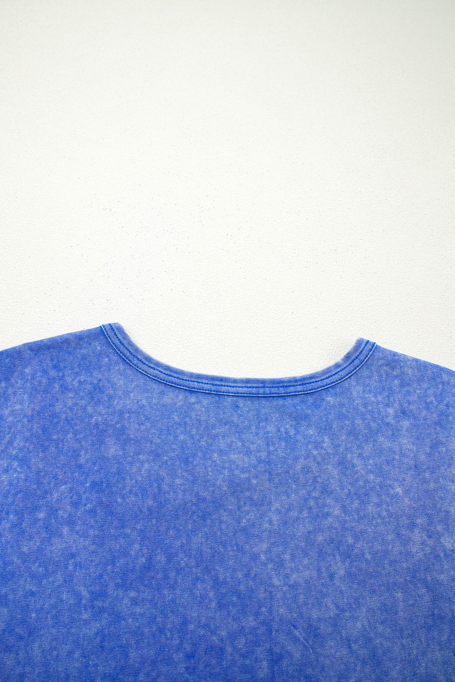 Women's Sky Blue Mineral Wash Cotton Tee – Lace Short Sleeve Casual Round Neck Top - Detail View 7