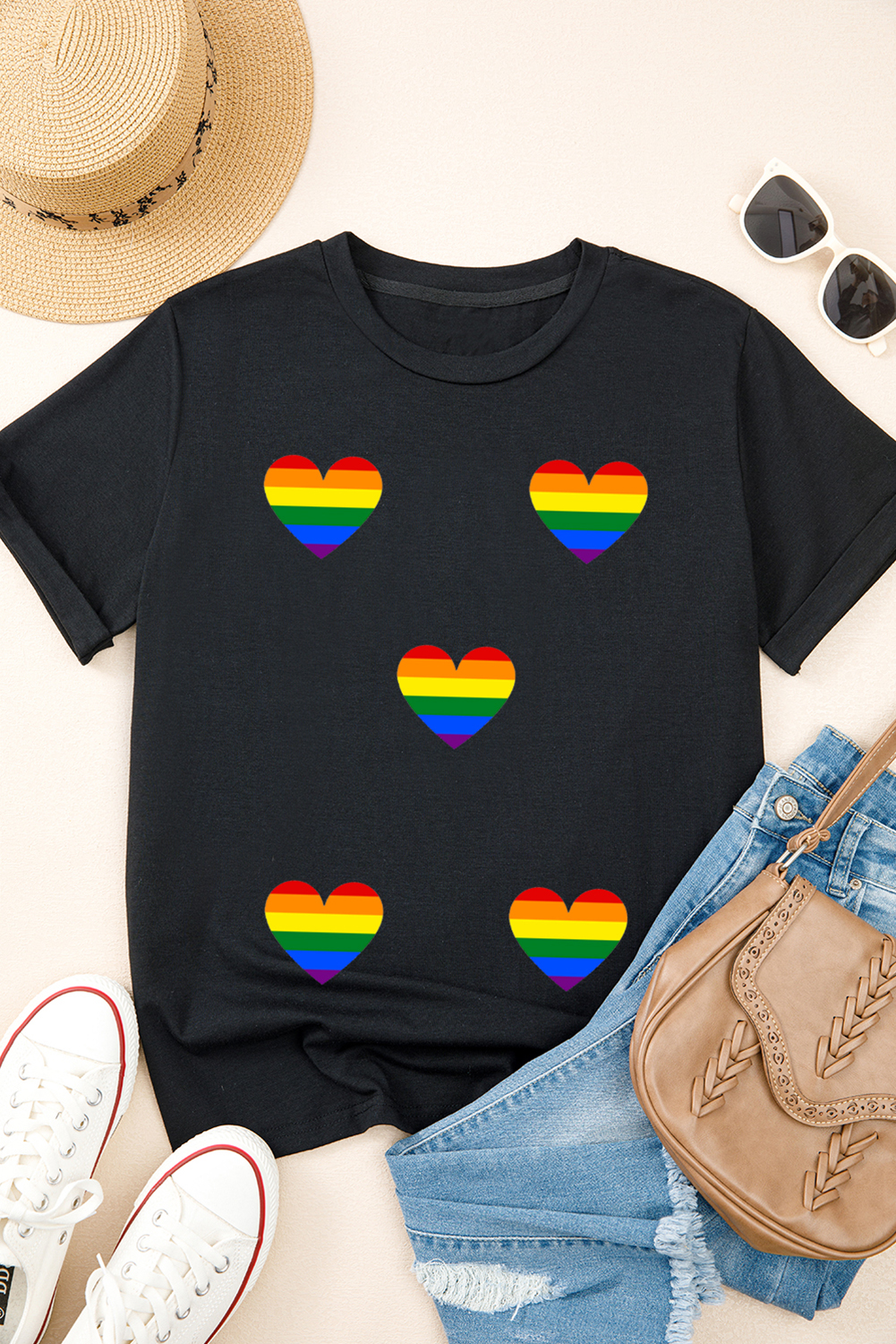 Relaxed Fit Heart Print Tee - Daily Wear Round Neck T-Shirt for All Ages - Detail View 3