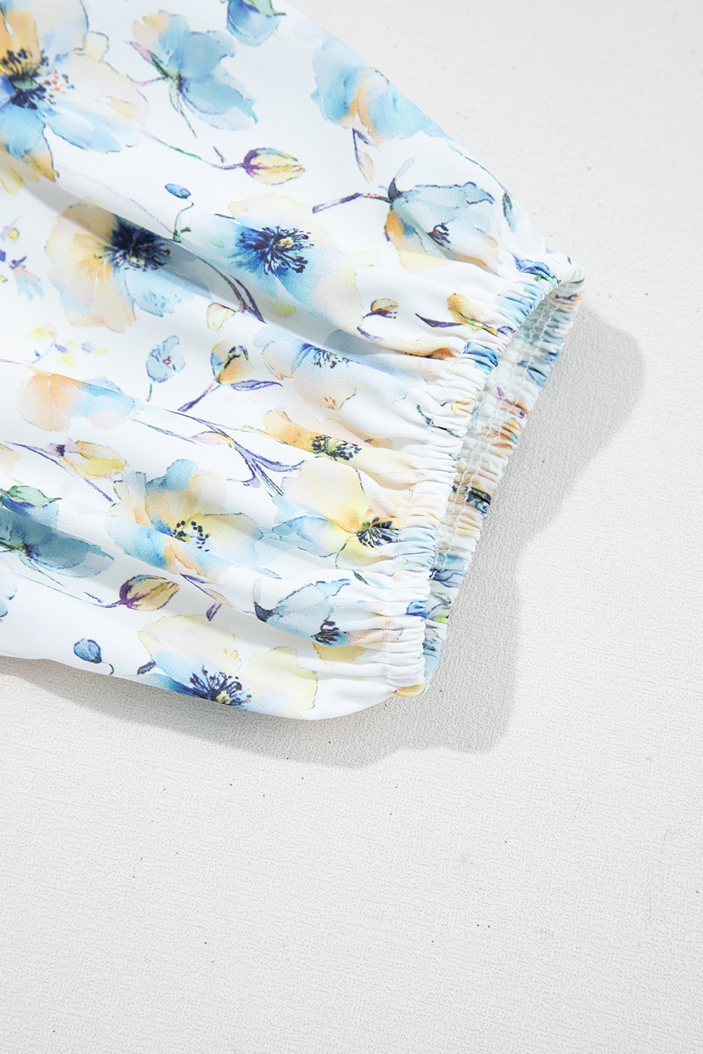 Women's Sky Blue Stripe Floral Puff Sleeve Drop Shoulder Top - Detail View 9