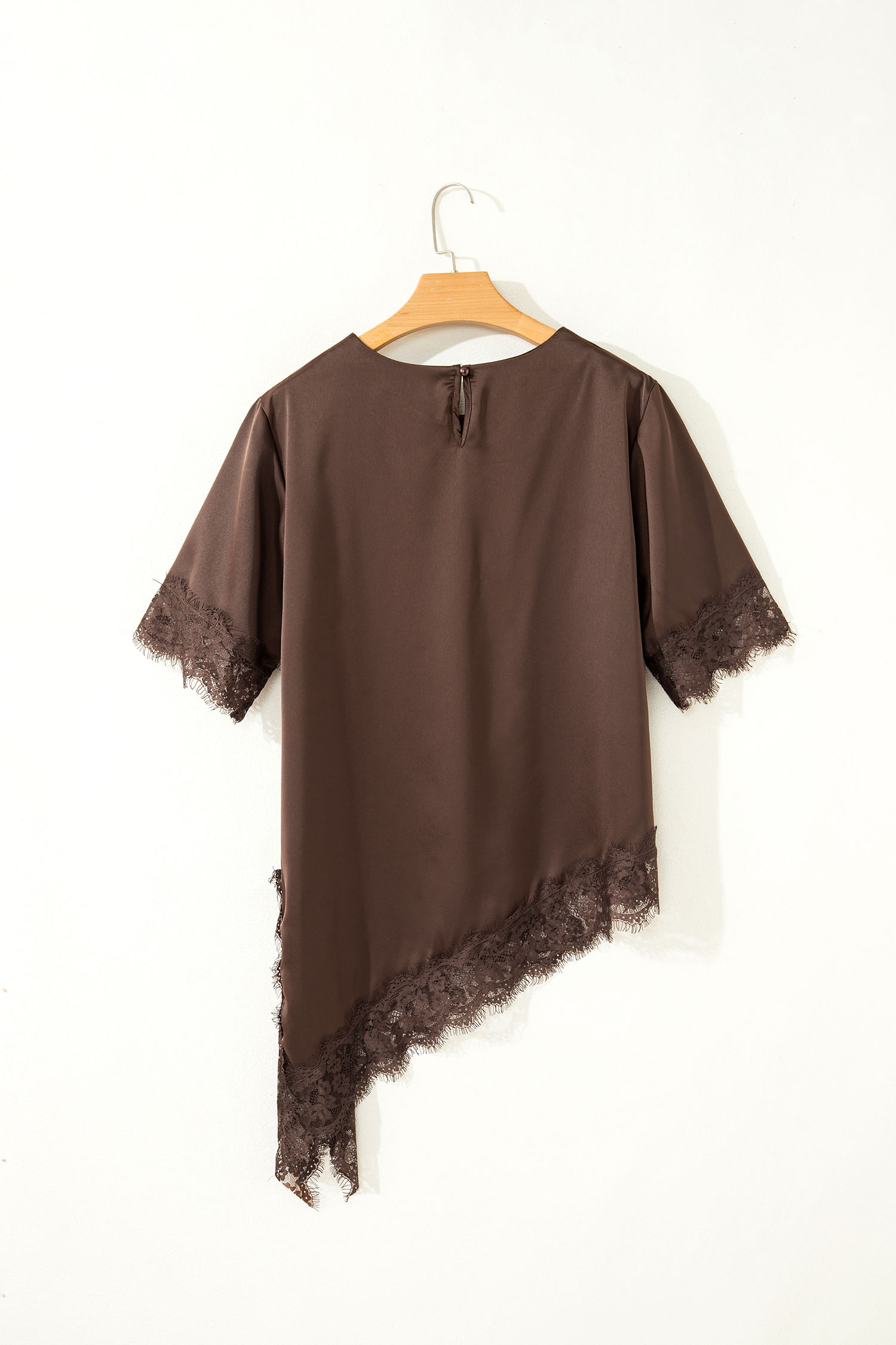 Southern Belle Style Satin Top – Short Sleeve Lace Patchwork Shirt for Women - Detail View 6