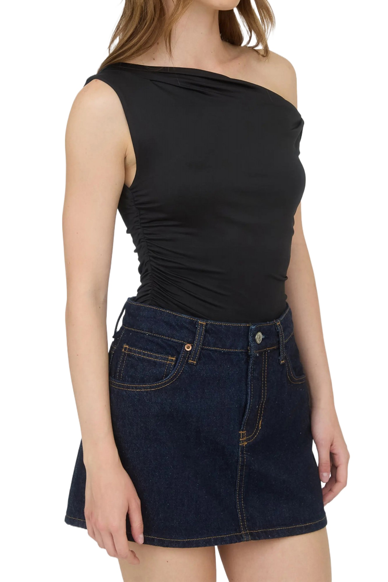 Women's Asymmetric Neck Tank Top – Sleeveless Off the Shoulder Slim Fit Shirt for Night Out - Main View