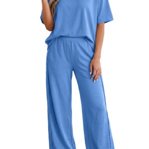 Women's 2-Piece Lounge Set – Oversized Short Sleeve Tee and High Waist Wide Leg Pants with Pockets - Main View
