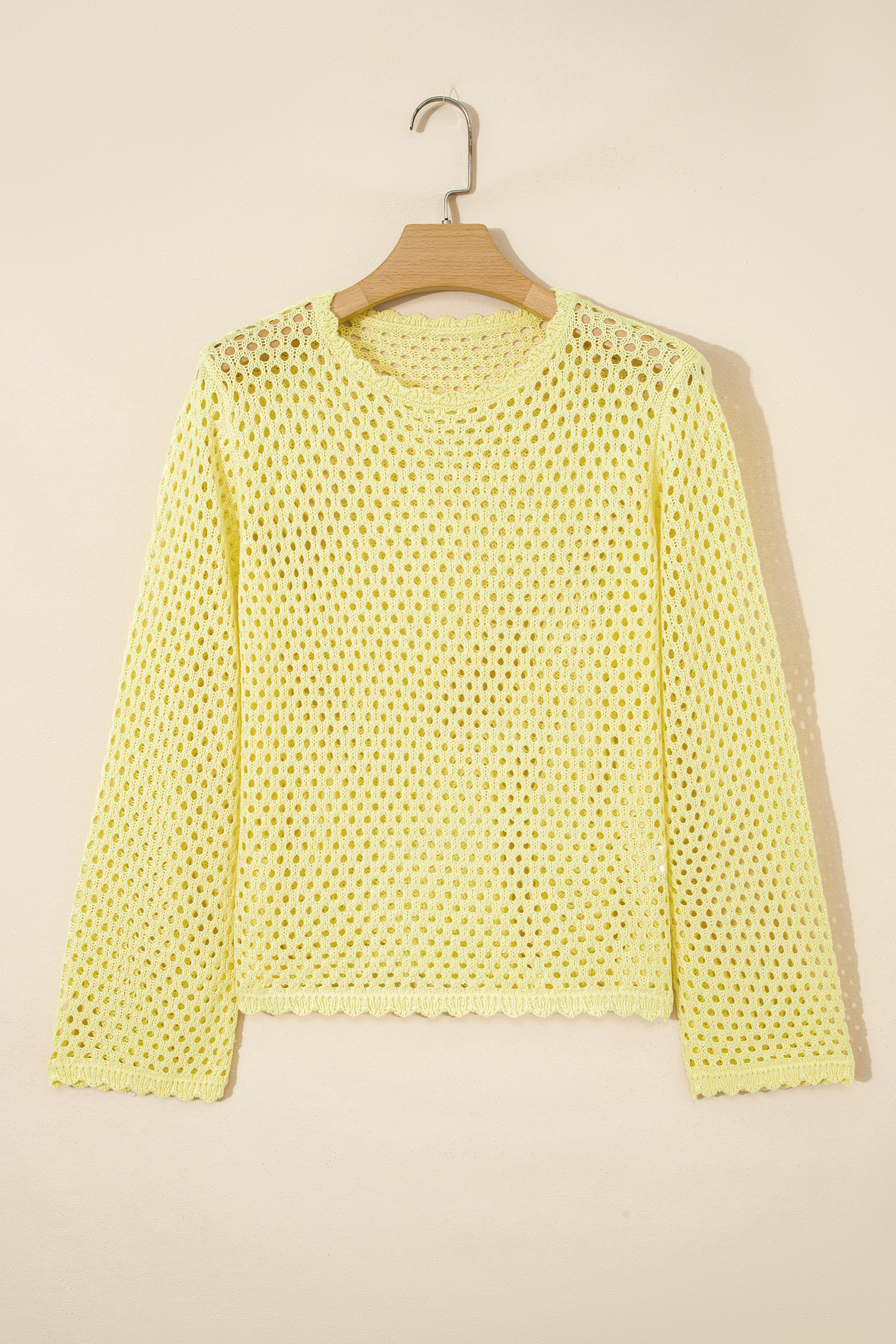 Chic Vanilla Yellow Summer Knit Top for Women – Long Sleeve Crochet Cover Up for Beach and Vacation - Detail View 5