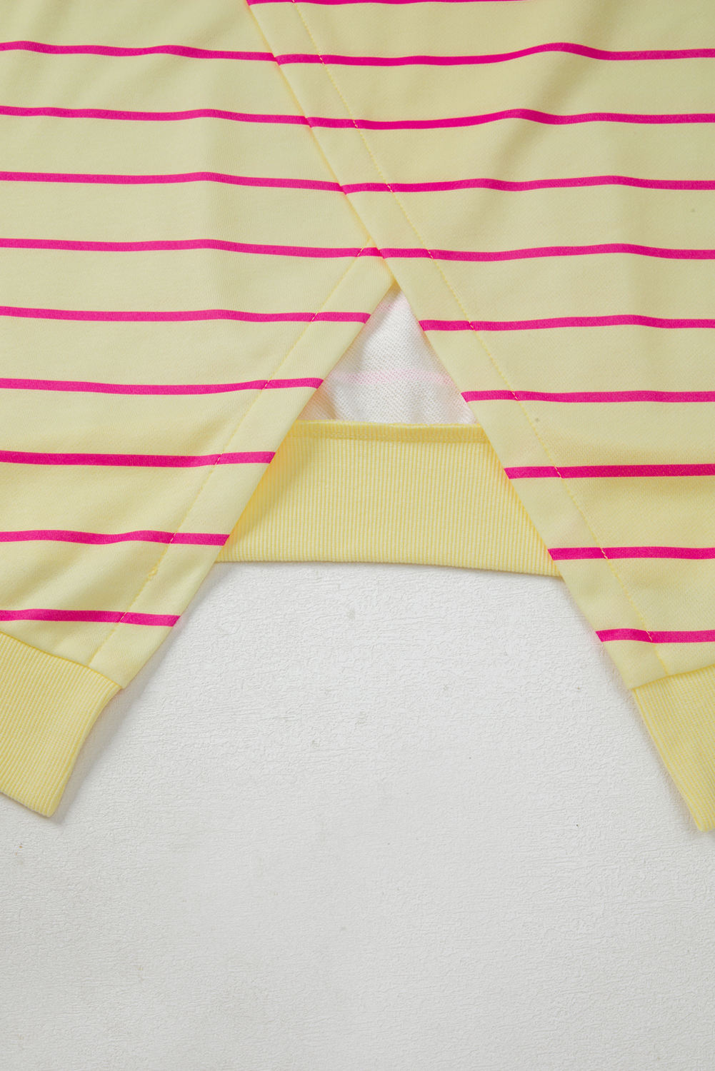 Women's Yellow Stripe Drop Shoulder Pullover Sweatshirt with Overlap Detail - Detail View 9