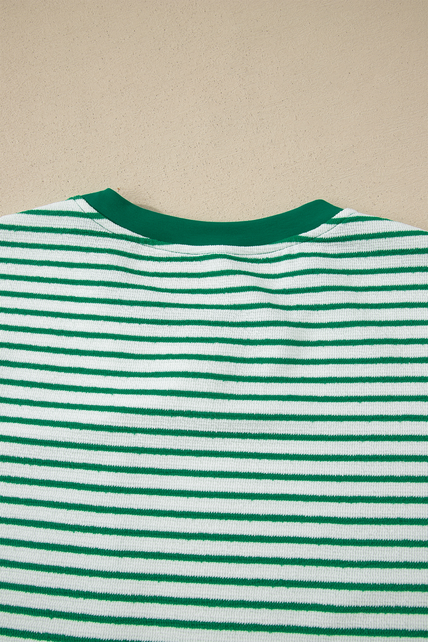 Summer Two-Piece Outfit for Women – Green Striped Crew Neck Top & Patchwork Pocket Pants - Detail View 8