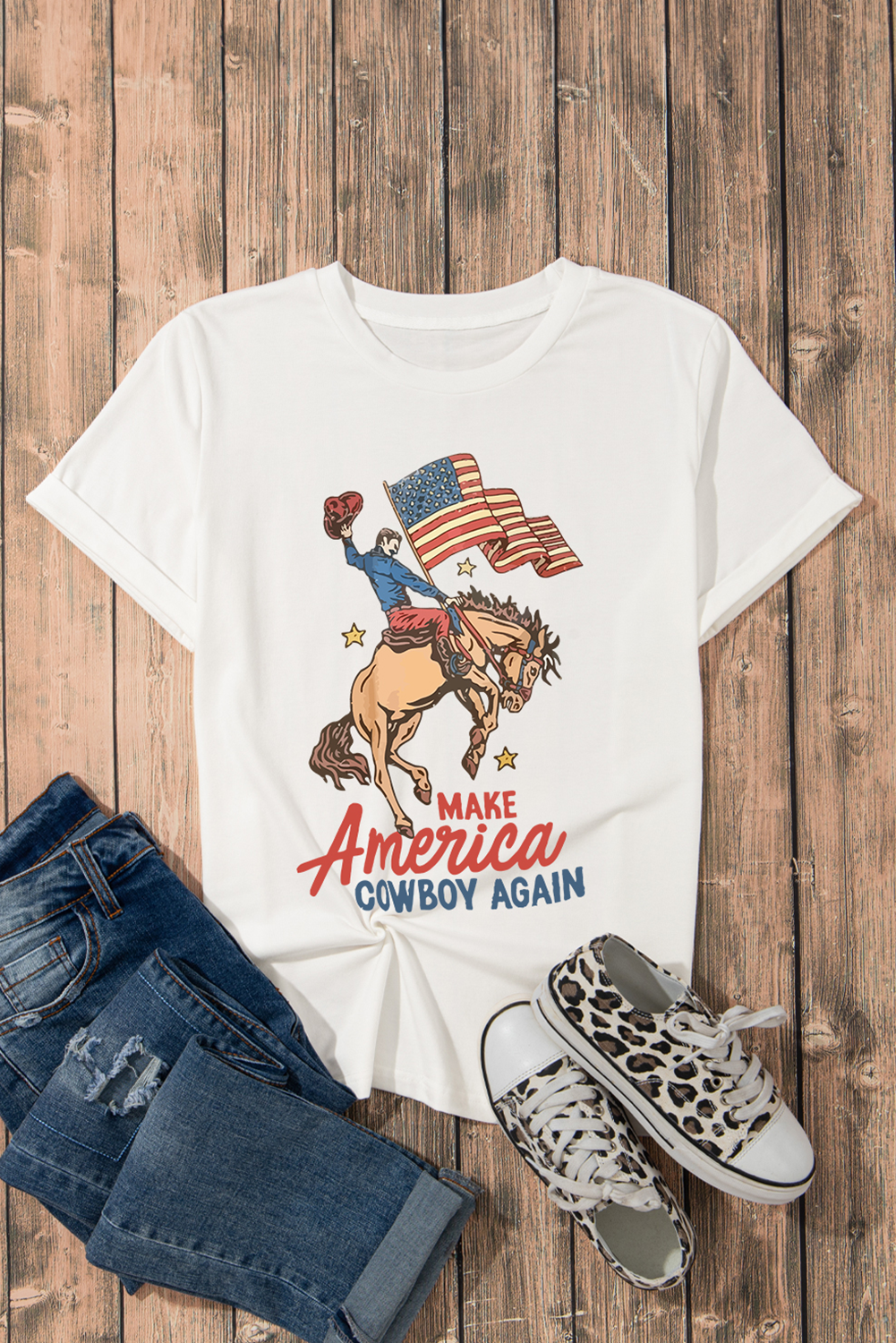 Bold Letter Graphic T-Shirt for Cowboy Spirit - Comfortable Crewneck Design - Detail View 2