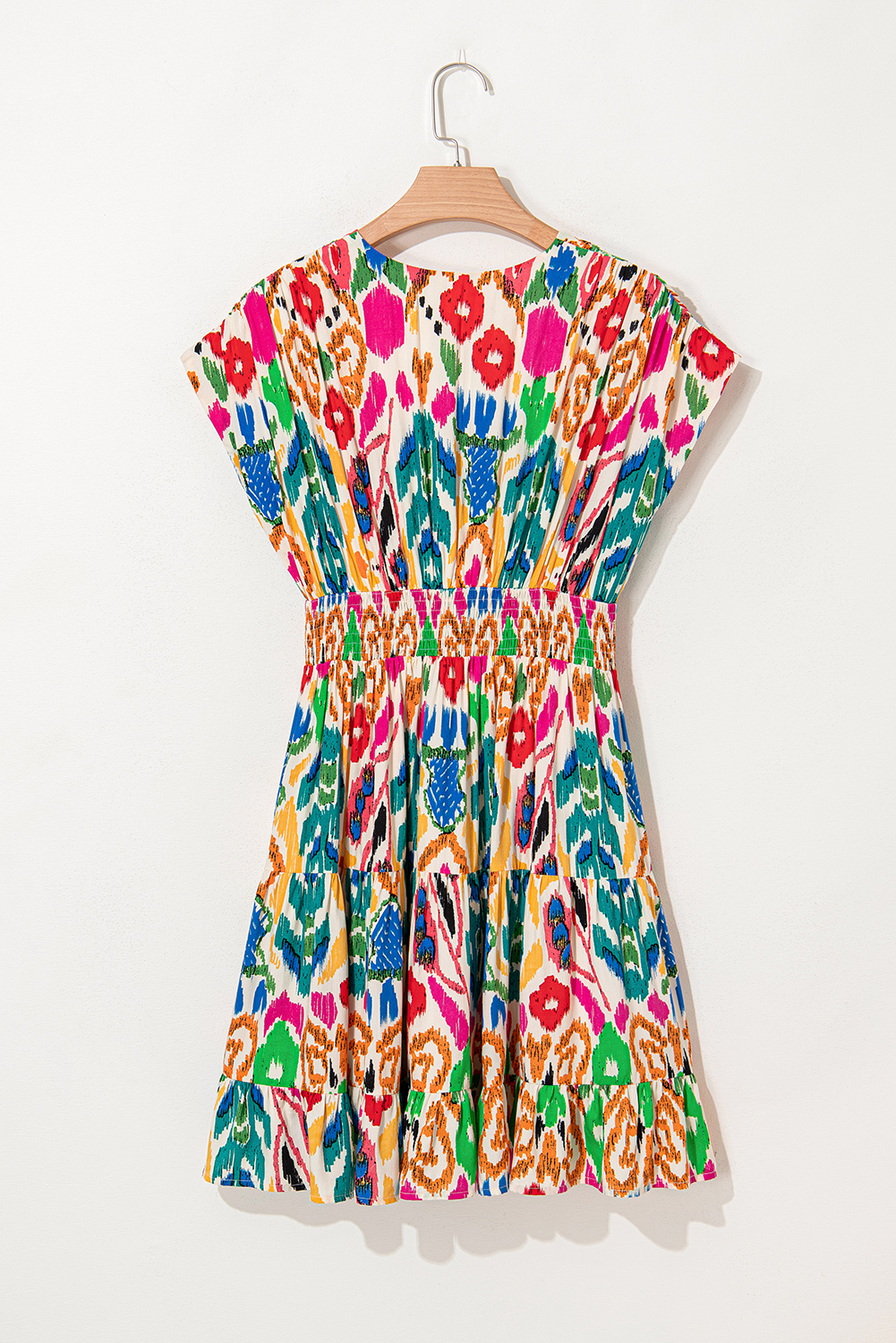 Chic Bohemian Style Sky Blue Mini Dress with Dolman Sleeves and Ruffle Details - Detail View 10