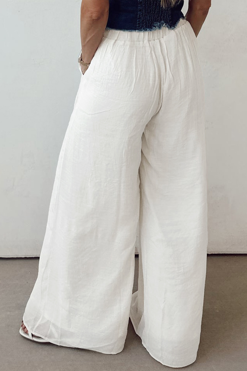 Chic and Stylish Women's Wide Leg Palazzo Pants - High Waist Design - Detail View 2