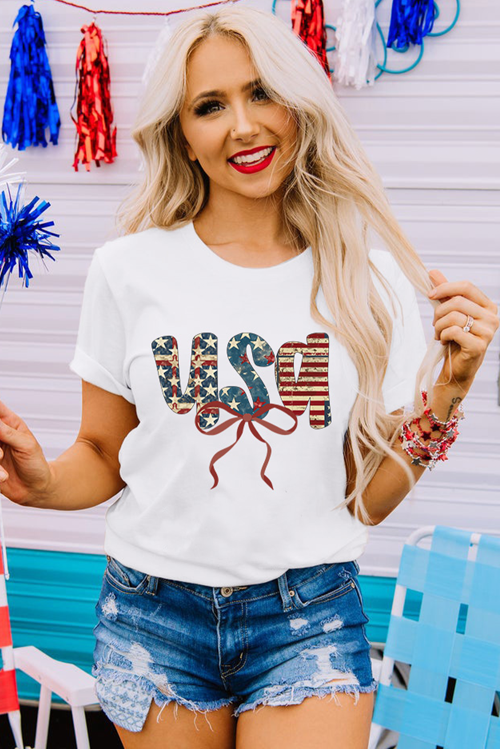 Stylish Women's Round Neck Independence Day Tee - Comfortable Cotton Blend - Detail View 3
