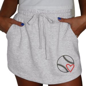 Women's Light Grey Baseball Heart Embroidery French Terry Mini Skort - Main View