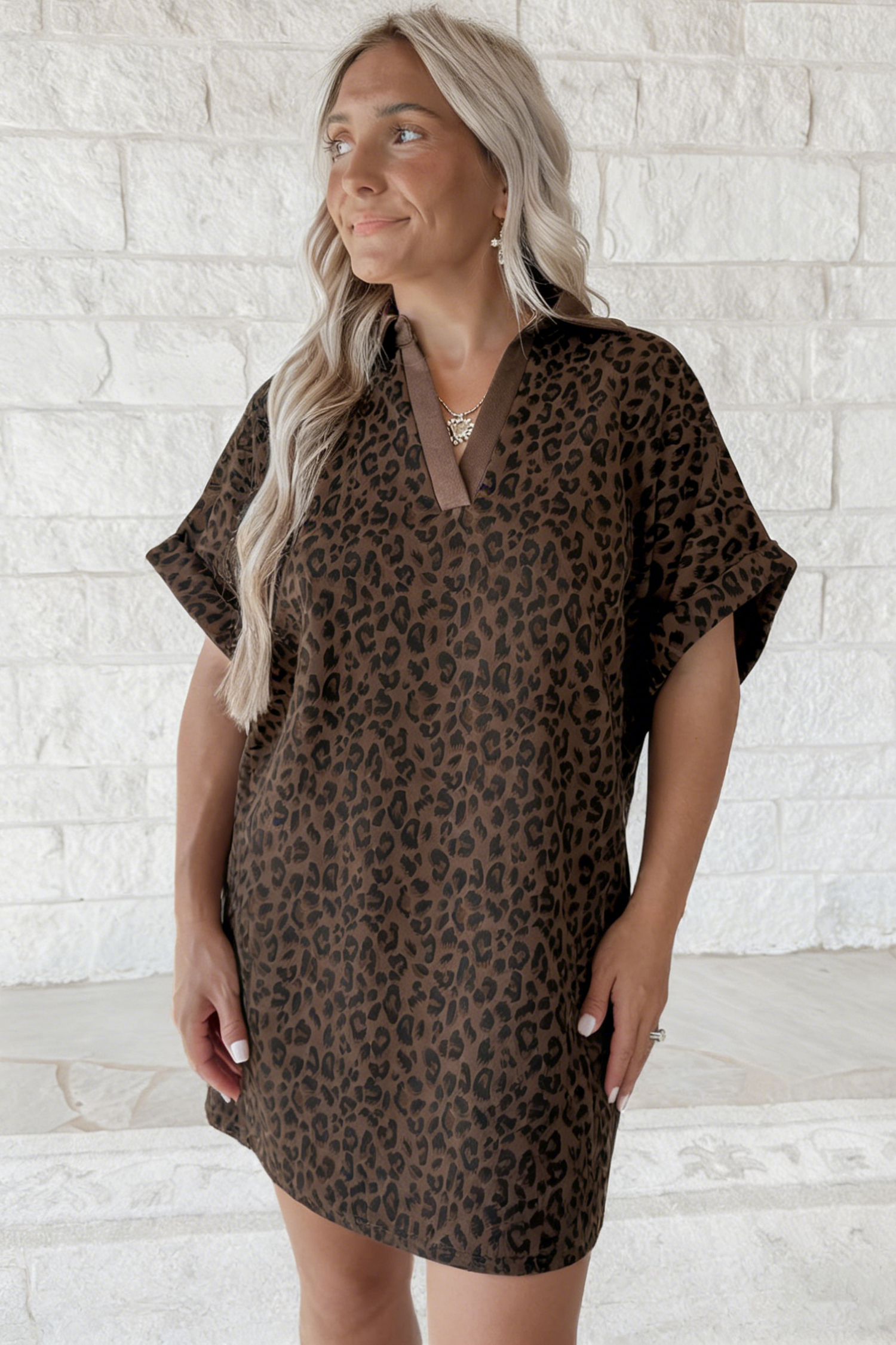 Stylish Leopard Print Mini Dress – Short Sleeve Casual Shift Dress for Women, Essential Summer Vacation Outfit - Detail View 12