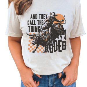 Women's White 'And They Call the Thing Rodeo' Graphic Crewneck Tee - Main View