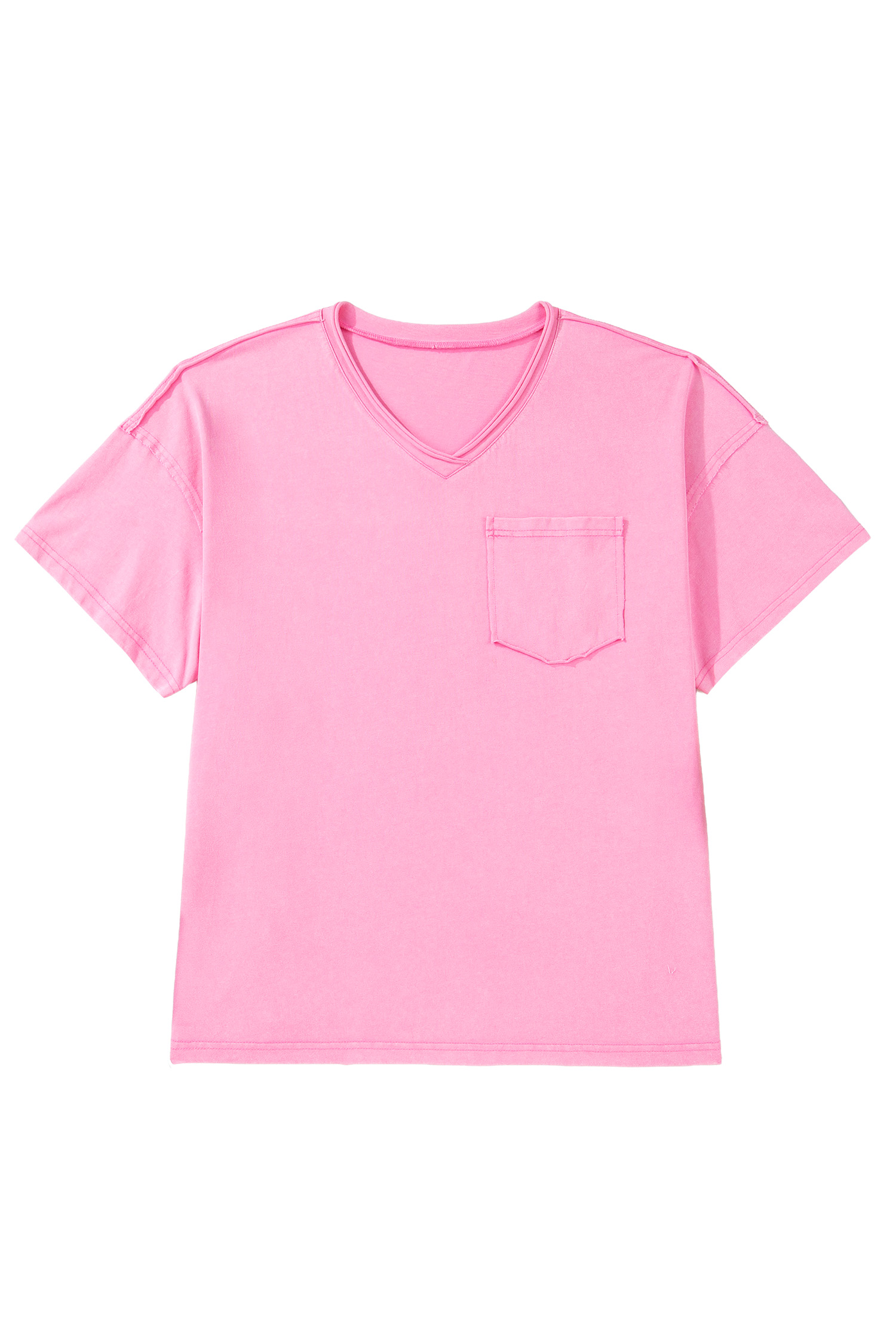Women's Plus Size Sachet Pink Washed Tee – Casual 100% Cotton V-Neck Short Sleeve Top for Summer Days - Detail View 18