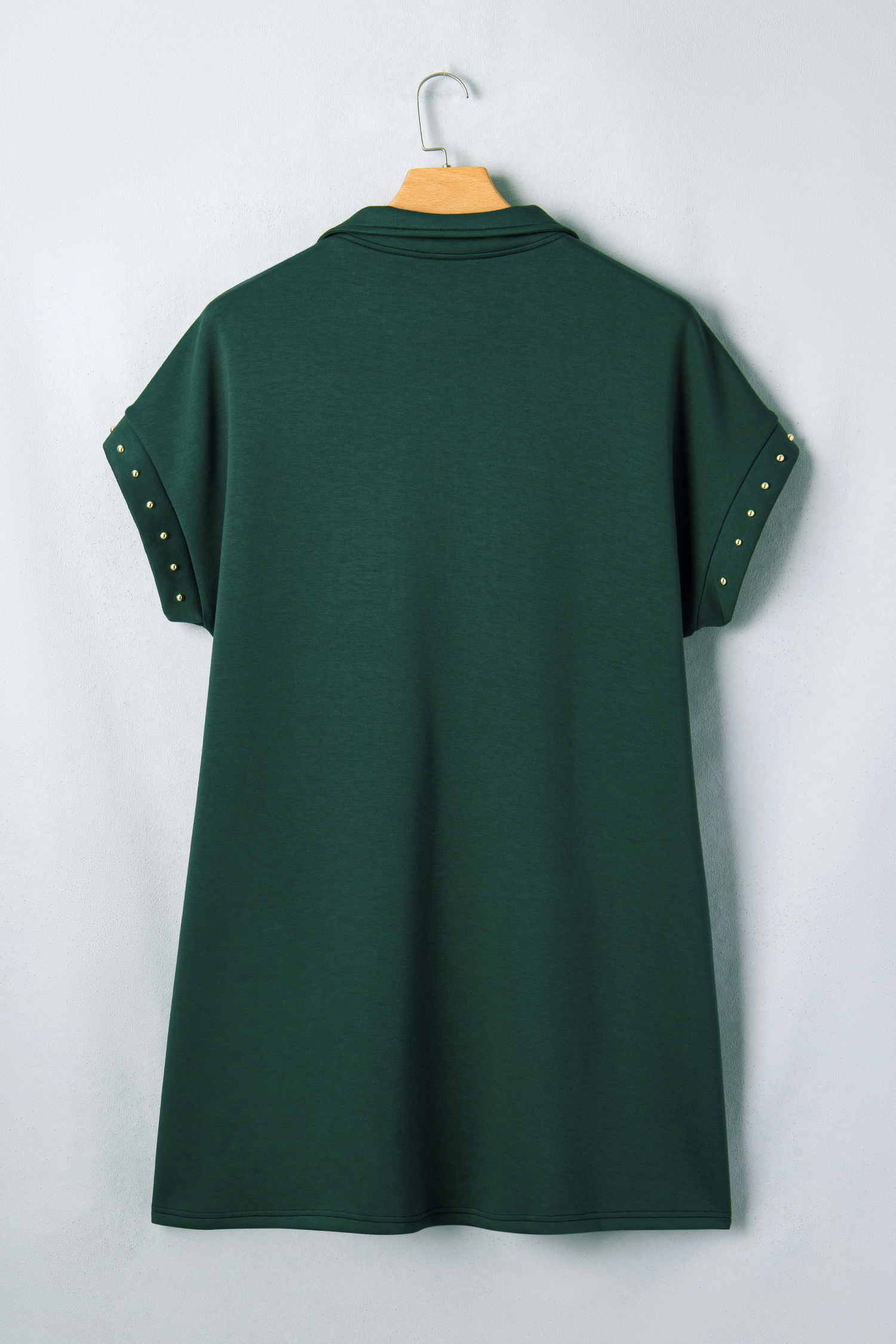Women's Evergreen Studded Shift Dress – Zip Up V-Neck Short Sleeve Casual Dress, Thoughtful Gift for Her - Detail View 3