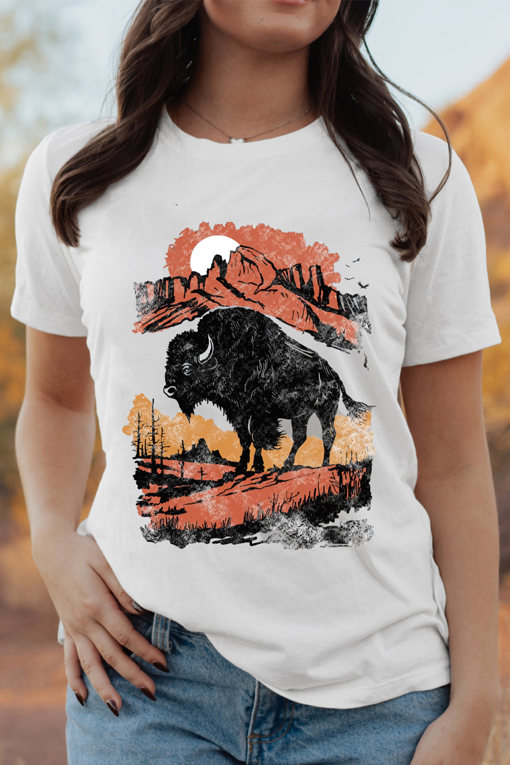 Relaxed Fit Crew Neck Tee Featuring Wild West Inspired Design for Everyday Wear - Detail View 3