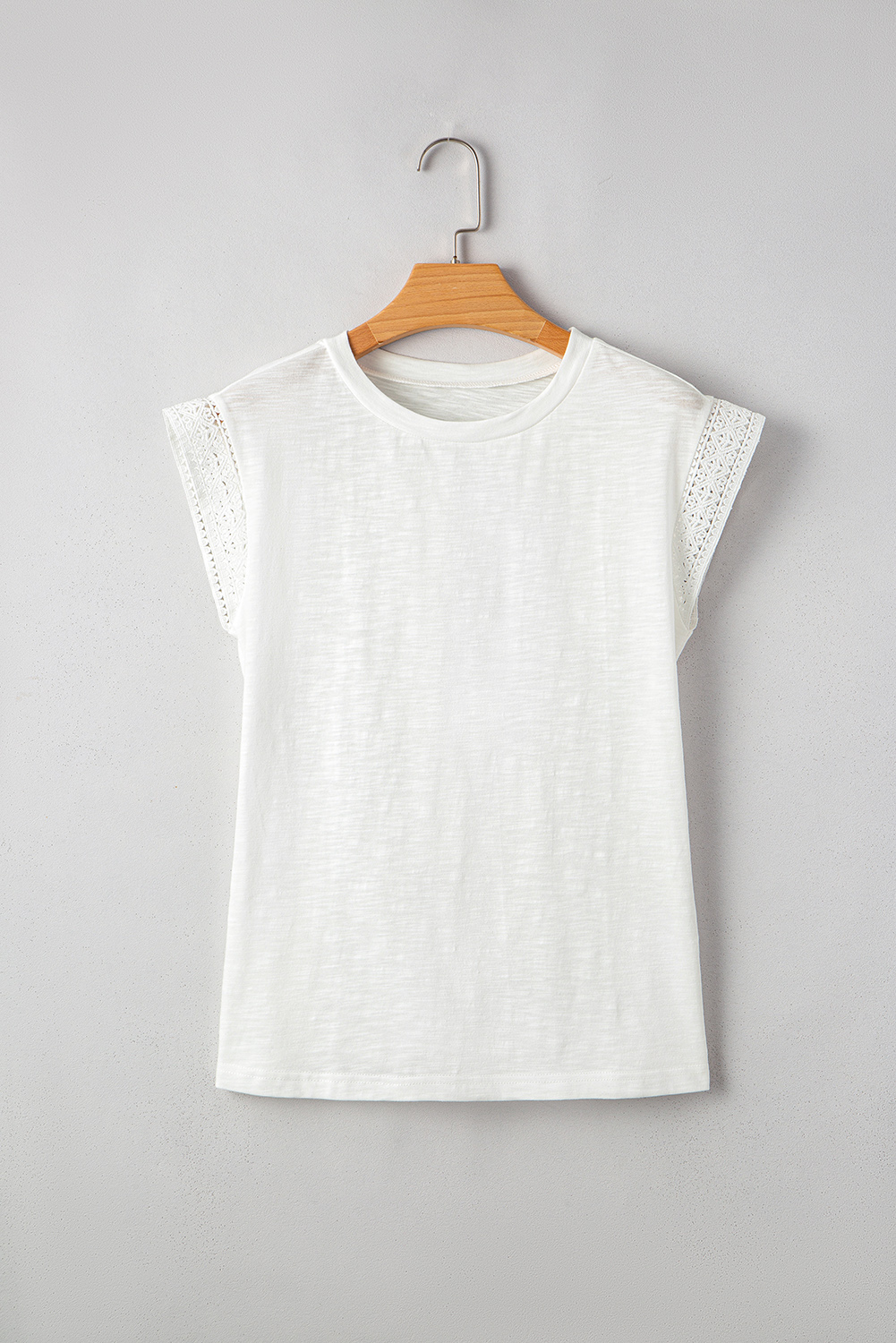 Women's T-Shirt, White Lace, Patchwork, Cap Sleeve, Round Neck, Casual, Summer Wear, Daily Use, Elegant Style, Comfortable Fabric, Beach Ready, Outdoor Activities, Vacation Outfit, Date Night Top, Back to School - Detail View 8