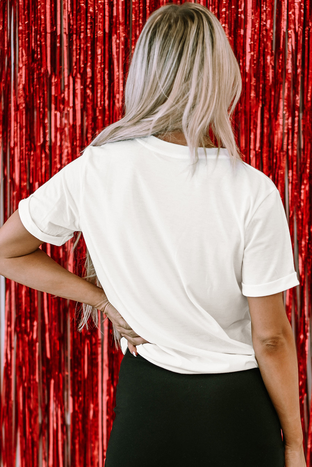 Women's White American Flag Balloon Dog Print Crew Neck T-Shirt for July 4th - Detail View 5