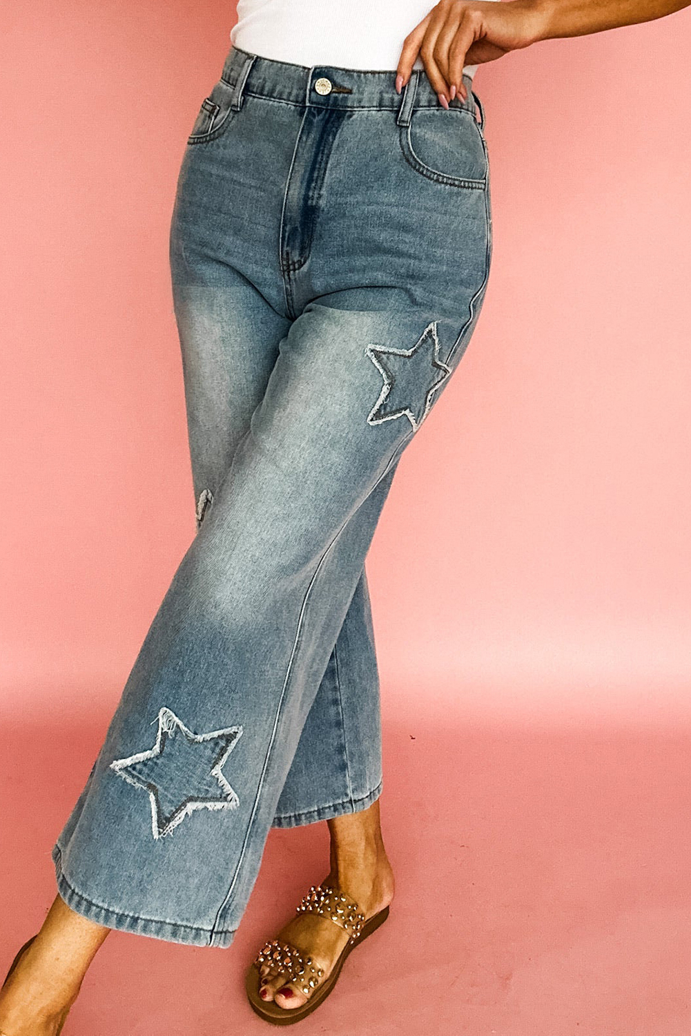 Fashionable Women's Denim with Elastic Back Waist and Star Applique for Spring - Detail View 3