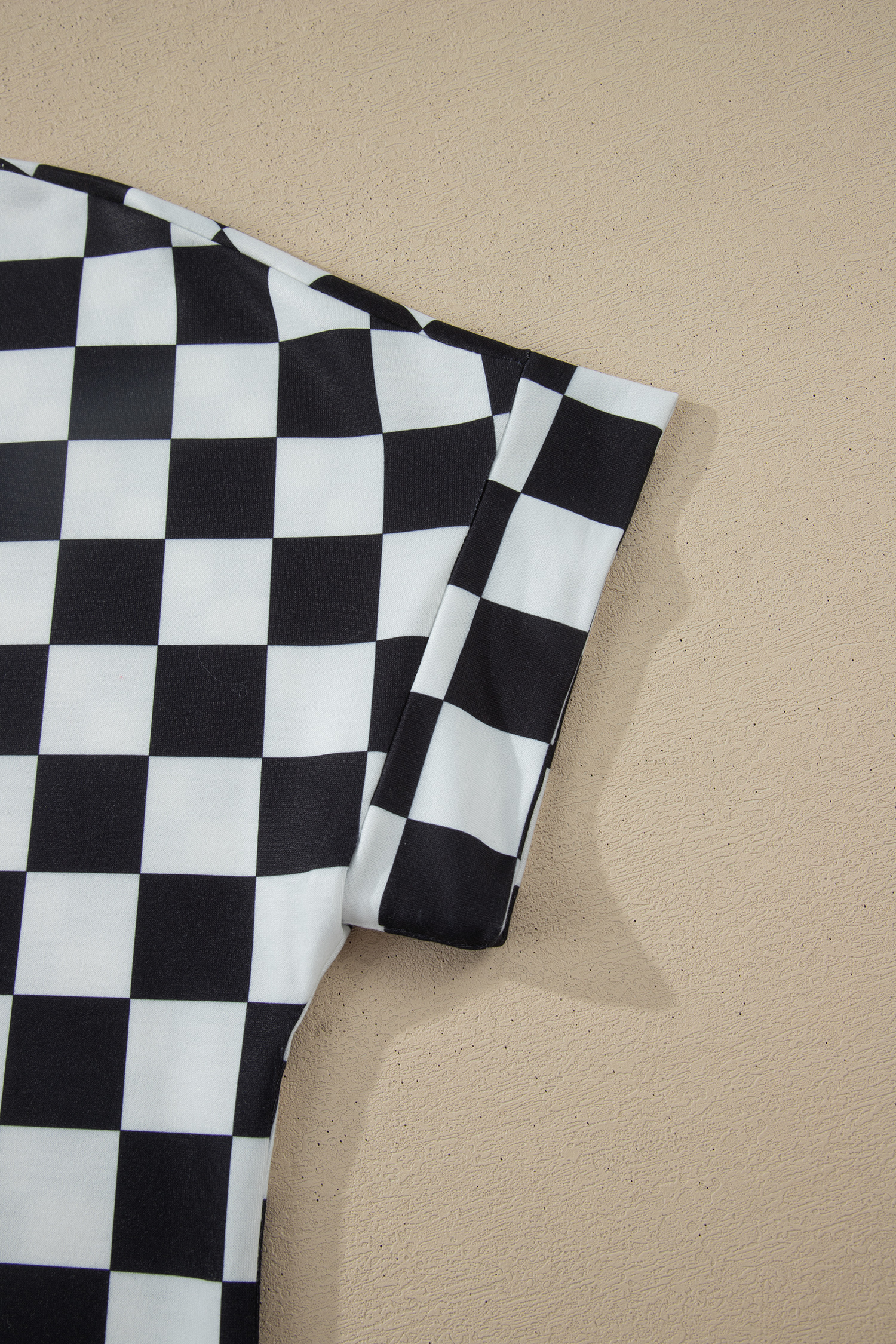 Women's Black Checkered Short Set – Casual Mock Neck Two-Piece Outfit for Summer - Detail View 7