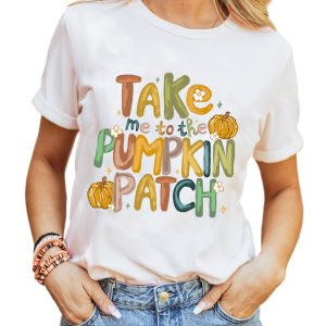 Women's White 'Take Me To The Pumpkin Patch' Graphic T-Shirt - Casual Fall Tee - Main View